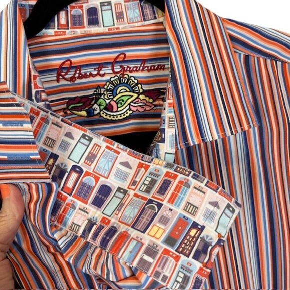 Robert Graham Collectible Button Down Shirt Contrast Print Cuffs Size XLT